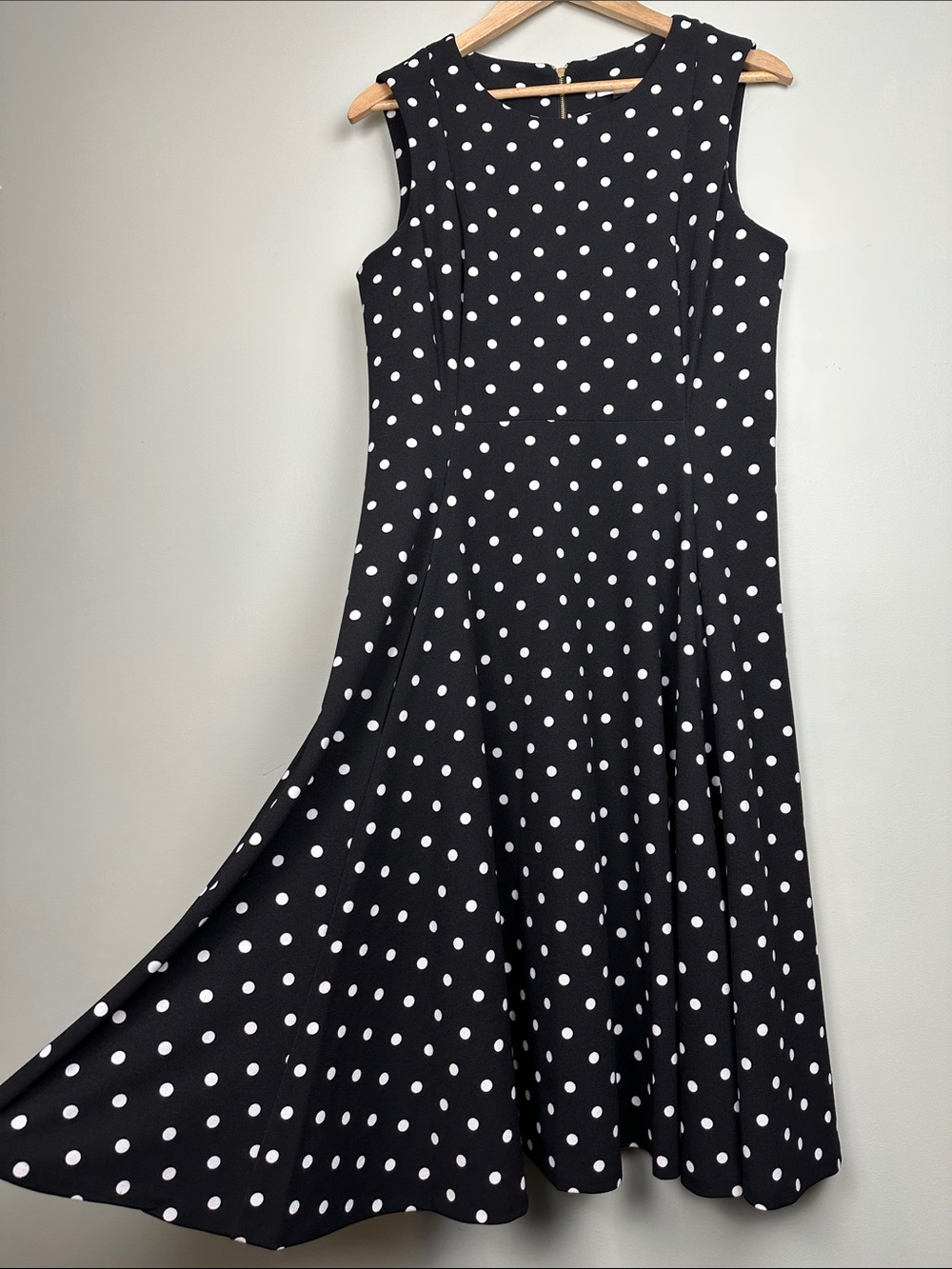 Calvin Klein Black and White Polka Dot Fit-and-Flare Dress